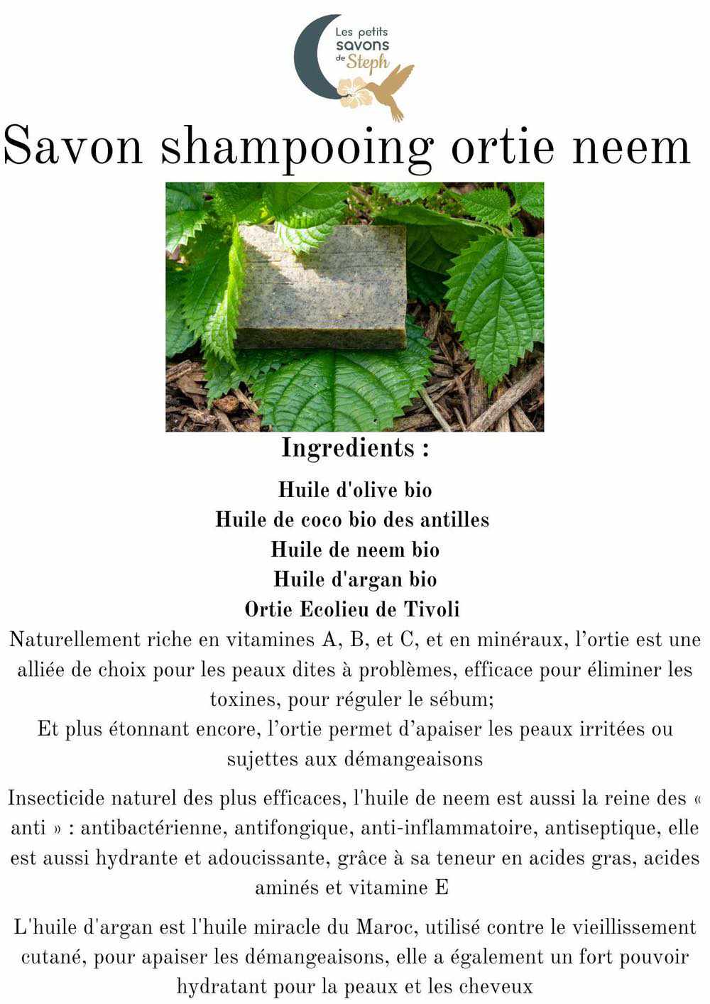 Savons artisanaux Martinique shampooing ortie neem